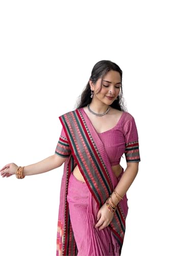 Image of DEVIKA TEXTILES Anuradha Pink Narayanpet Pure Cotton Saree | Comfortable & Stylish Saree for Women