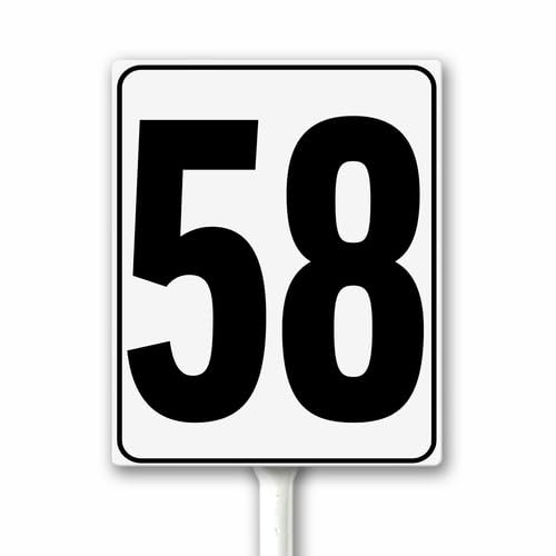 Aluminum Number Sign 58 White & Black House Signage, Speed Limit Street Sign, 18x22 CM Number Yard Sign With Stake for Parking Lot Private Property Business Gas Station Indoor Outdoor Use