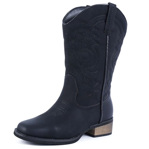 Image of ZOKSOVE Women's Cowboy Western Boots - Square Toe Wide Calf Boots - Low Heels Short Mid Calf Booties Shoes