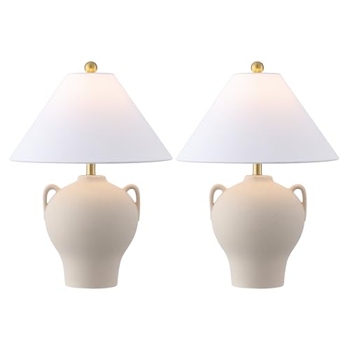 Set de 2 lámparas de mesa cerámica beige 18 pulg