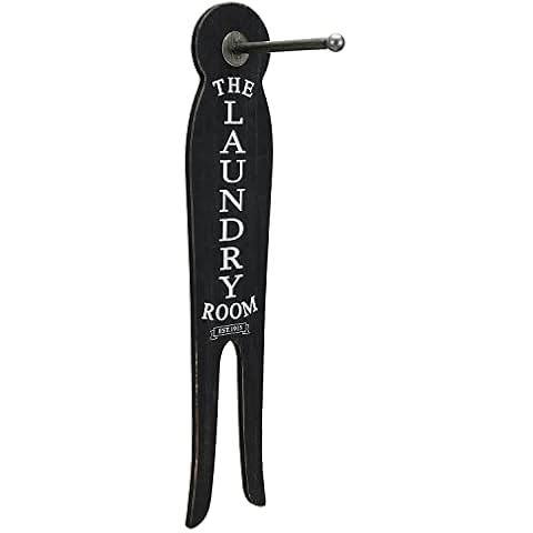 SOFFEE DESIGN 25" Jumbo Clothespins Laundry Sign with Metal Pipe Hanging Bar Wall Decoration, Vertical Rustic Handmade Wood Clothes Pin Plaques for Laundry Room Decor, Black Cover