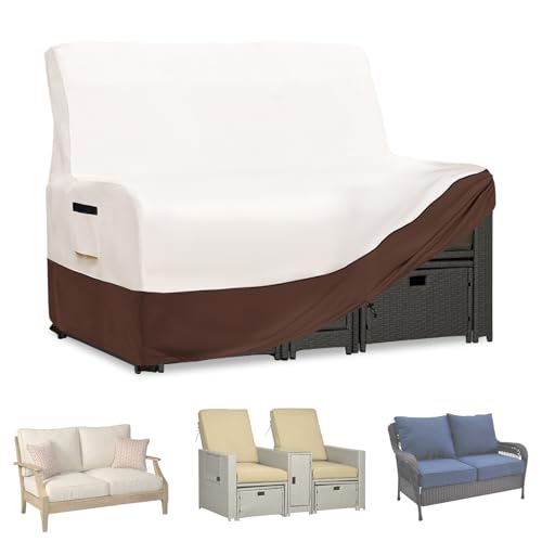 Exokugo Patio Wicker Loveseat Cover,600D Heavy Duty Waterproof Patio Sofa Cover,Double Reclining Patio Lounge Chair Cover for Lawn/Garden Patio Furniture,Beige&Brown