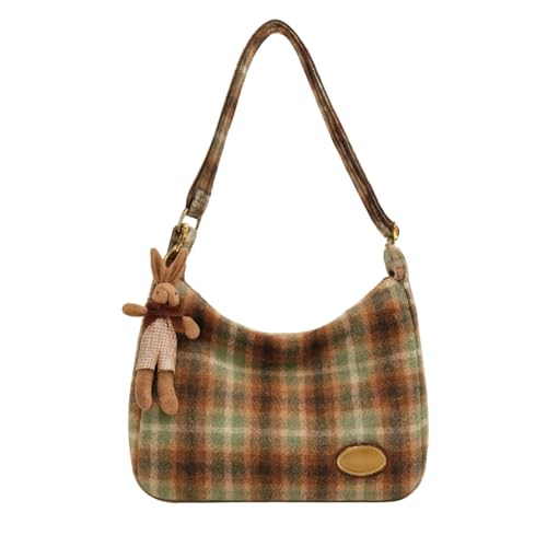 MILLEVIBE Plaid Purses for Women - Wool Handbag with Pendant,
