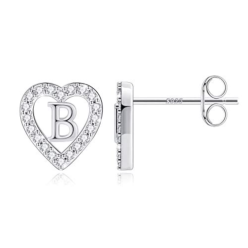 Image of Anoup Heart Initial Earrings for Girls Gifts - S925 Sterling Silver Post CZ Hypoallergenic Stud Initial Earrings for Women Teen Girls Birthday Gifts for Kids Jewelry