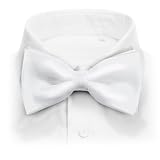 Platinum Hanger Mens Classic Pre-Tied Satin Formal Tuxedo Bowtie Adjustable Length Large Variety Colors Available (White)