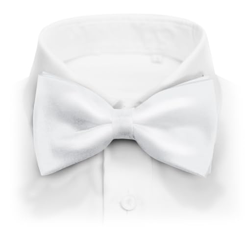 Platinum Hanger Mens Classic Pre-Tied Satin Formal Tuxedo Bowtie Adjustable Length Large Variety Colors Available (White)