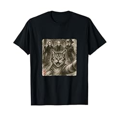 Grab Your Funny Scared Cat Selfie T-Shirt Featuring Iconic Horror Movie Characters – Cat Sumi-e Kawaii Ink Painting Japanese Cute Gifts