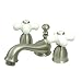 Kingston Brass KS3958PX Restoration Mini Widespread Lavatory Faucet with Porcelain Cross Handle, Satin Nickel