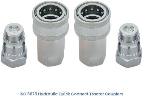 MEASUREMAN ISO 5675 Hydraulic Quick Coupler 1/2" NPT Tractor Fitting High-Strength Carbon Steel 2-Pair Set, with Red Dust Caps - 1