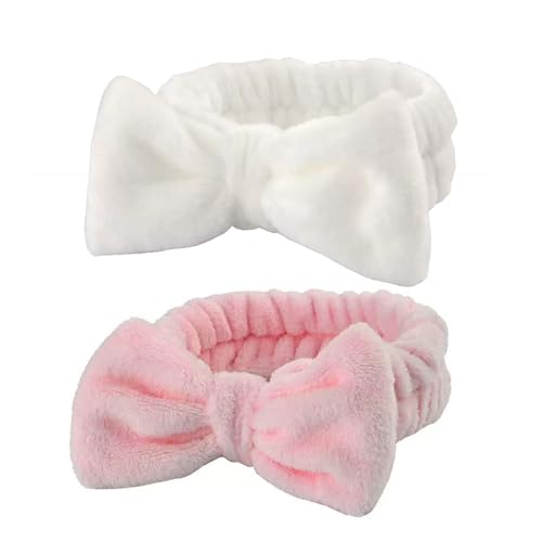 ヘアバンド 洗顔 2枚セット 吸水 髪留め 前髪が濡れないようにする可愛い 柔らかい レディース ふわふわ 伸縮性あり お風呂 メイク コンパクトで持ち運びやすい(ピンク、ホワイト) Frenflu