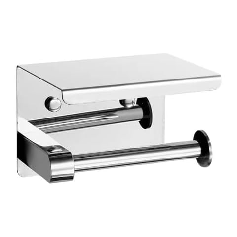 HOYOJU Toilet Paper Holder with Phone Shelf Stainless Steel Bathroom Tissue Roll Holder Wall Mounted Toilet Paper Roll Storage Polished Chrome Finished Cover