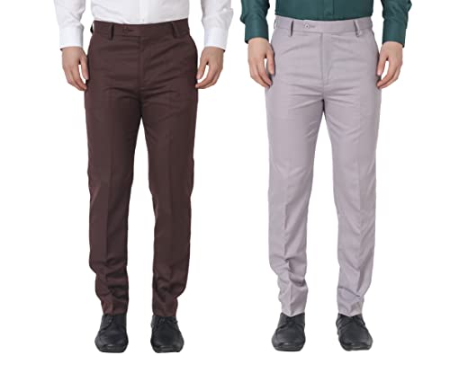 Image of MALENO Men Formal Trouser Regular Fit Solid | Soft and Breathable Pant Combo (Pack of 2)