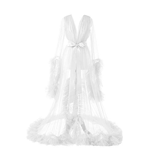 Women's Long Bridal Robes Tulle Lingerie Maternity Bathrobe Photoshoot Illusion Wedding Scarf Party Nightgown