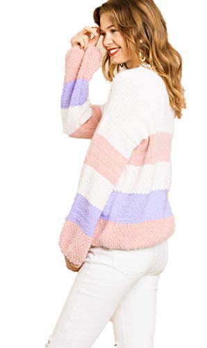 Umgee Womens Multicolor Striped Long Sleeve Round Neck Pullover Sweater (S) #TOP18