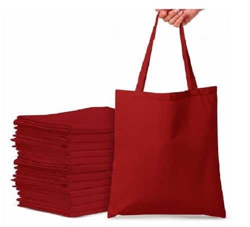 Top Urban Tote Bag Plain Natural Cotton Bag Ideal for Shopping Printing and Decoration Lightweight Reusable Canvas Fabric Bags for DIY Advertising Promotion Gifts (Red Pack of 6)