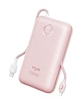 VIYISI 30W Fast Charging Power Bank 20000mAh,Portable Charger USB C Built-in Cables,Compact Battery Pack Compatible with iPhone 15 14 13 12 11 Samsung S24 S23 S22 Fold 5 Google Pixel(Pink)