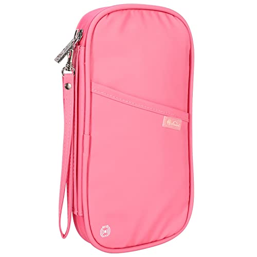 Vinsani Passport Holder & Document Organiser Family Travel Essentials Holiday Wallet Accessories Bag with RFID Blocking Multi-Passport Cover Case for Men Women Unisex - Pink