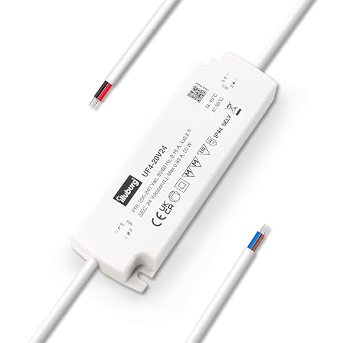 illuburg LED Driver 24V 20W Waterproof IP44 Flat Flickerfree for LED Strip Light Power Supply Transformer