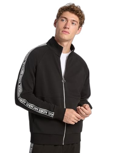 Michael Kors Men's Logo Tape Cotton Blend Zip-Up Hoodie, Black, M