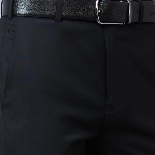 Image of Raymond Men's Slim Fit Mid Rise Poly Viscose Blend Solid Pattern Flat Front Formal Trouser