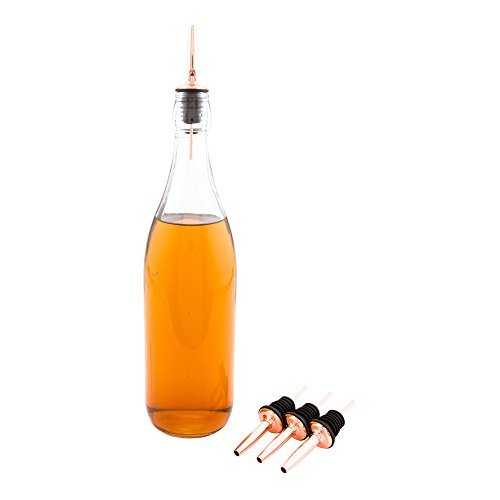 Restaurantware-Bar Lux 4.3 x 1.2 Inch Liquor Pour Spouts, 4 Tapered Pouring Spouts For Bottles - No Leak, For Fast Pouring, Copper-Plated Stainless Steel Pourers For Alcohol, Fits Onto Bottles