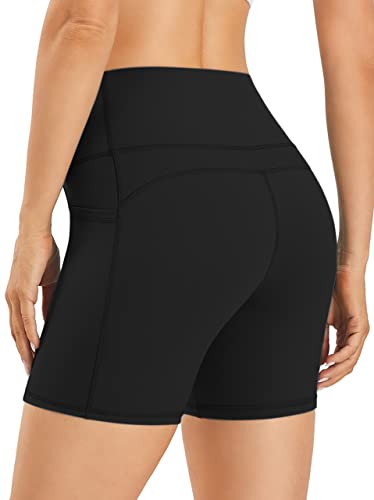 Afitne Yoga Shorts For Women With Pockets High Waisted Printed Workout Athletic Running Shorts Biker Spandex Gym Fitness Leggings Black - M #TOP4