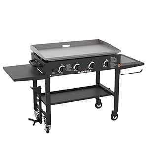Blackstone 36″ Cooking Station 4 Burner Propane Fuelled Restaurant Grade Professional 36 Inch Outdoor Flat Top Gas Griddle with Built in Cutting Board, Garbage Holder and Side Shelf (1825), Black