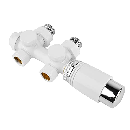 S SIENOC H-Ventil Anschlussgarnitur Mittelanschluss/Radiator Valves Thermostat Für Badheizkörper Mit Zweirohr System(Weiße Eckform+Durchgang 2in1 H-Ventil)