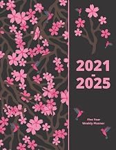 Review of Audible Title 2021-2025 Five Year Weekly Planner: Pink Cherry Blossoms And Humming Birds Floral Design Cover 60 Mon