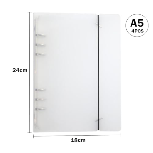 4 Stück Ringbucheinband A5 Nachfüllbar Nachfüllpapier 6 Loch Notizbuch Ringordner Einband HartPlastik Transluzenter für A5 Füllpapier Ordnertasche