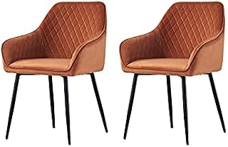 AINPECCA Set of 2 Dining chairs Green Armchairs with Armrest Backrest Upholstered seat with Black Metal legs (Green, 2)