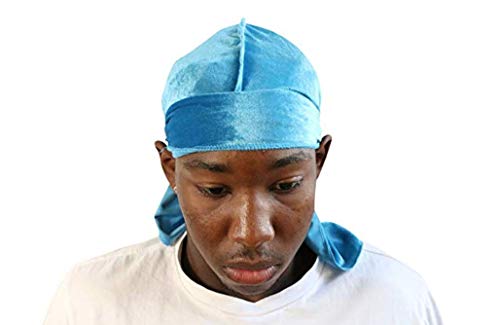 Velvet High Premium Durag 360, 540, and 720 Waves Extra Long and Wide Straps for Men Du-RAG Red Green Purple Blue Yellow (Baby Blue)