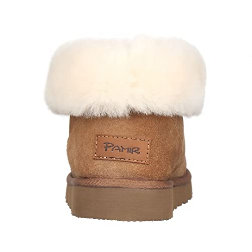 PAMIR Women's Genuine Suede Slipper Boots & House Shoes - Sheepskin Trim, Memory Foam, Indoor/Outdoor Ankle Booties 5