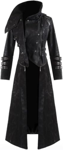 Darkrock Men's Hooded Trench Wax Coat Long Jacket Black Gothic Steampunk Long to Short Hooded Coat/USA (US, Alpha, Medium, Regular, Regular) - Main Image