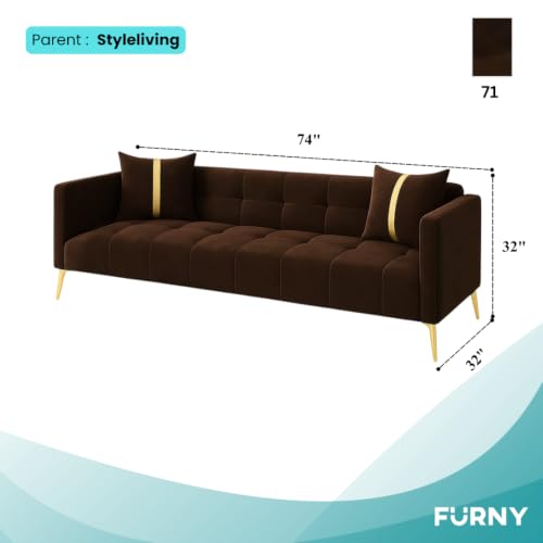 Image of Furny Styling 3 Seater Fabric Sofa Set (Brown) | Soft Velvet Fabric | Modern Design | Comfortable Seating | Living Room Furniture