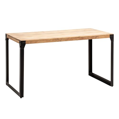 FineBuy Esstisch rechteckig 120 cm Akazie Massivholz – Kleiner Esszimmertisch im Industrial Design mit Metallgestell, Holz Küchentisch massiv für 4-6 Personen