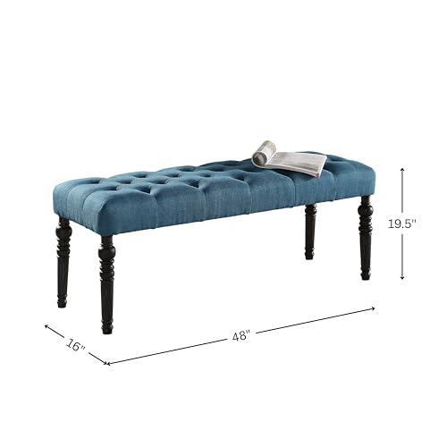 Roundhill Furniture Leviton Fabric Tufted Turned Leg Dining Bench, Blue by Roundhill Furniture - Used condition - Image 3