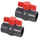 PATIKIL 1-1/2'' UPVC Kugel Ventil Kompakt T-Handgriff Rund Steckdose Wasser Ventil für Wasserlieferung Leitung Bewässerung Rohrverschraubung System - 2Pack (Grau)