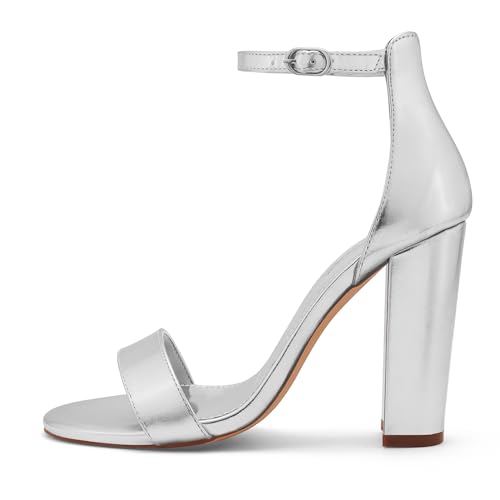 Image of GENSHUO Women's 4-inch Chunky High Heel Sandals with Ankle Strap,Party Wedding Bridal Shoes