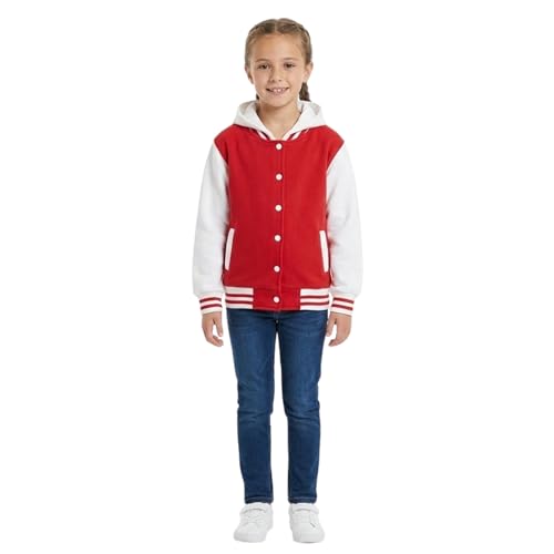 Hooded Red Baseball Jacket For Girls