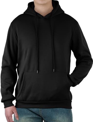 Mens Hooded Sweatshirt Casual Long Sleeve Fleece Hoodies Drawstring Workout Pullover with Kanga Pocket