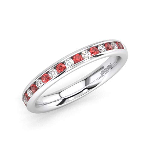 Image of 0.75ct Channel Set Round Brilliant Cut Diamond & Ruby Half Eternity Ring in 950 Platinum (H)|Luxury Deluxe Collection for Gift