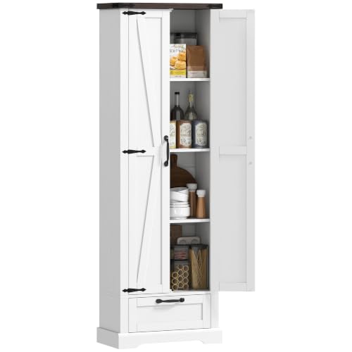 Image of HOMCOM 71" Tall Kitchen Pantry Storage Cabinet Barn Doors Drawer White
