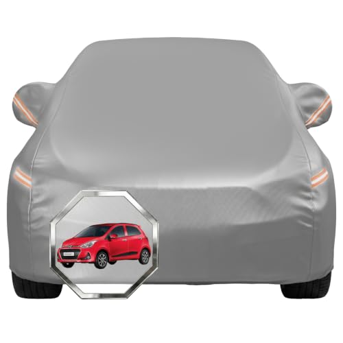 Image of Pivalo Car Cover for Hyundai Grand i10 All Model & Years with Mirror Pocket 100% Waterproof Triple Stitched Bottom Elastic Dust, Heat & UV Resistant Full Body Protection (Grey with Highlighter)