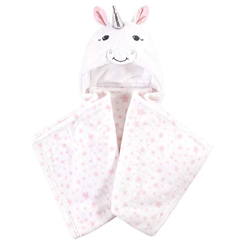 Image of Hudson Baby Unisex Baby and Toddler Hooded Animal Face Plush Blanket, White Unicorn, One Size