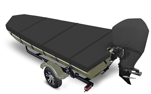 Fuprosico 1200D Trailerable Jon Boat Cover 14ft with Motor Cover Black