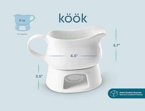 image for Kook Gravy Boat & Warmer, Ceramic Serving Dish, Dispenser with Warmer 