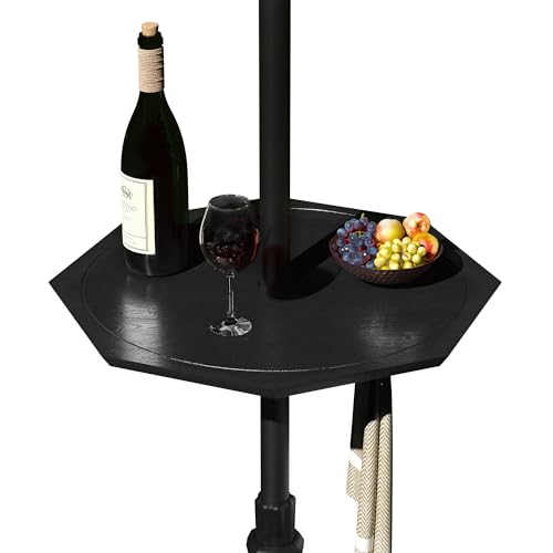 Sundale Outdoor Adjustable Umbrella Table, LED 23'' Portable Polygon Umbrella Tray for 1.5ft Patio Umbrella Pole, Black