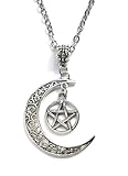 Niche-Finds crescent moon and pentagrame Pendant Wiccan Pentagram Jewelry Moon Gift Women's
