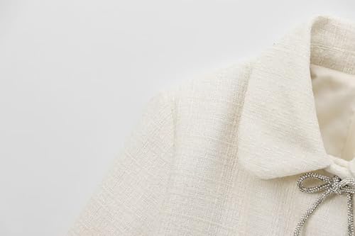 Winter Jacket Fashion Minimalist Women's Twiil Jacket With Sequins Bow Buttons Beige Jacket Women Tops4